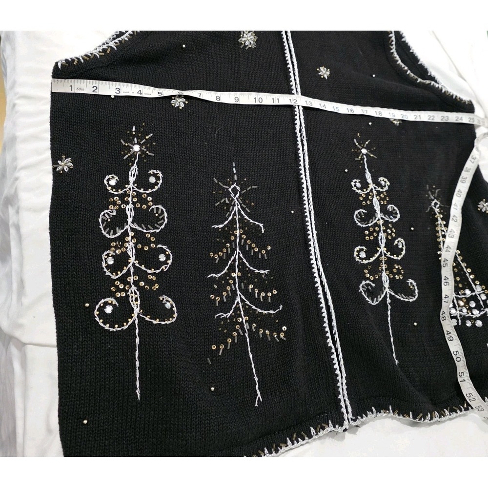 Vintage Womens Ugly Christmas Sweater Vest Size XXL Trees Beaded Embroidered - Picture 9 of 9